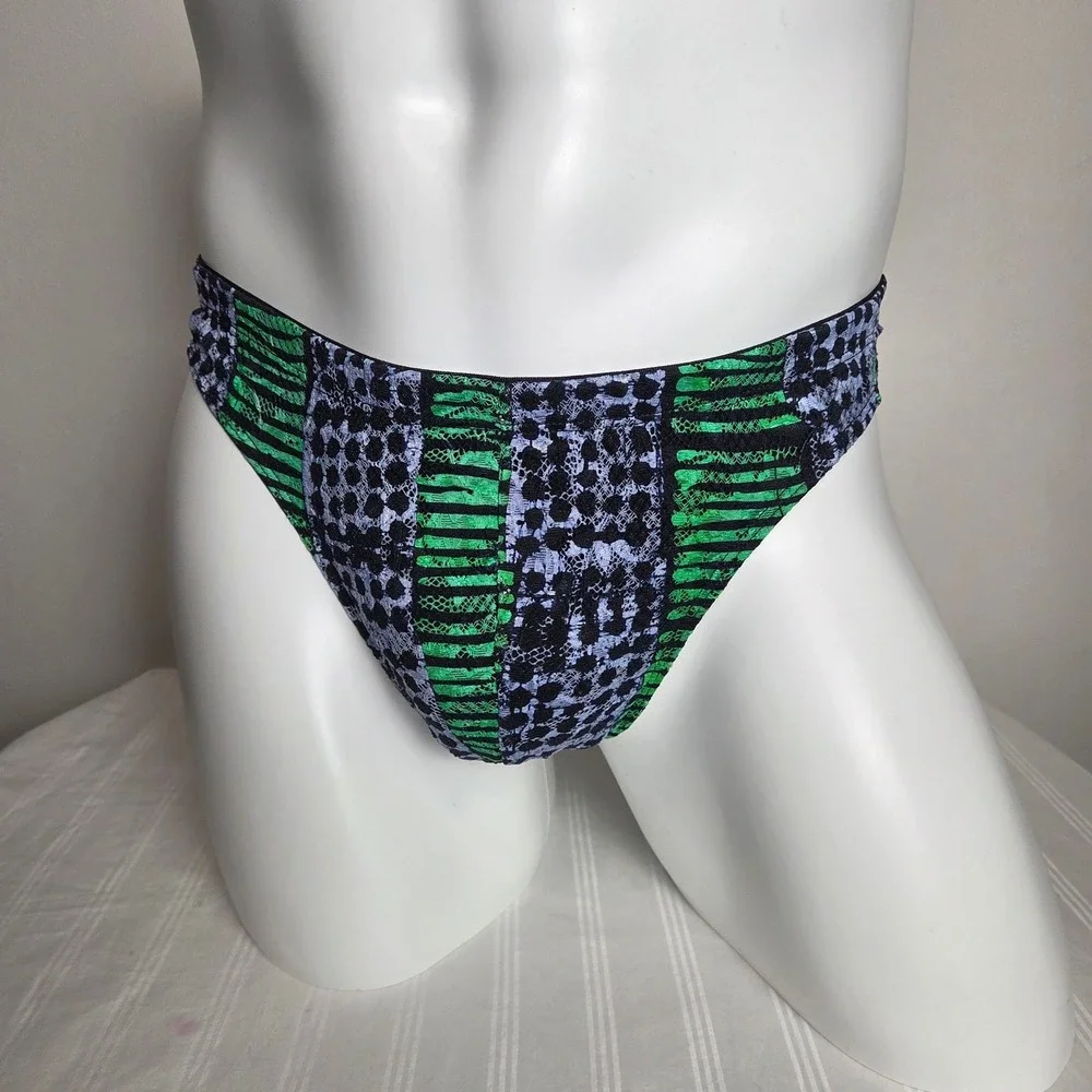 Cosabella x Studio 189 Mens Lace Thong Green Blue Geometric Print Low Rise NEW
